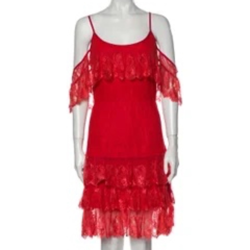 Red Festive and Fun Lace Pattern Knee-Length Dress w/ Tags Size 12